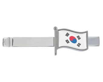 Pince à cravate argentée drapeau de la Corée du Sud présentée dans une boîte chromée personnalisée