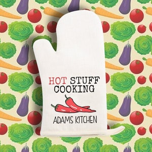 Personalised with Name Hot Stuff Cooking Kitchen Oven Glove Mitt Great gift for the Cook!