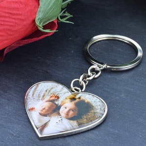 Silver heart Keyring with photo can be Personalised on back with short Engraved Message