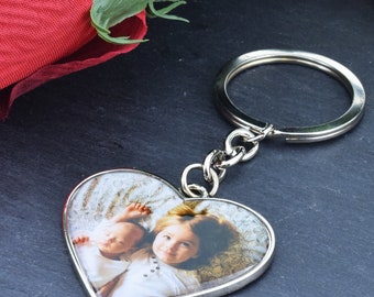 Silver heart Keyring with photo can be Personalised on back with short Engraved Message