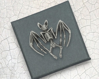English Handmade Pewter Skeleton Bat Lapel Pin Badge Presented in a Box