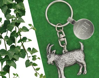Personalised English Made Pewter Goat Keyring Presented in Velvet Pouch