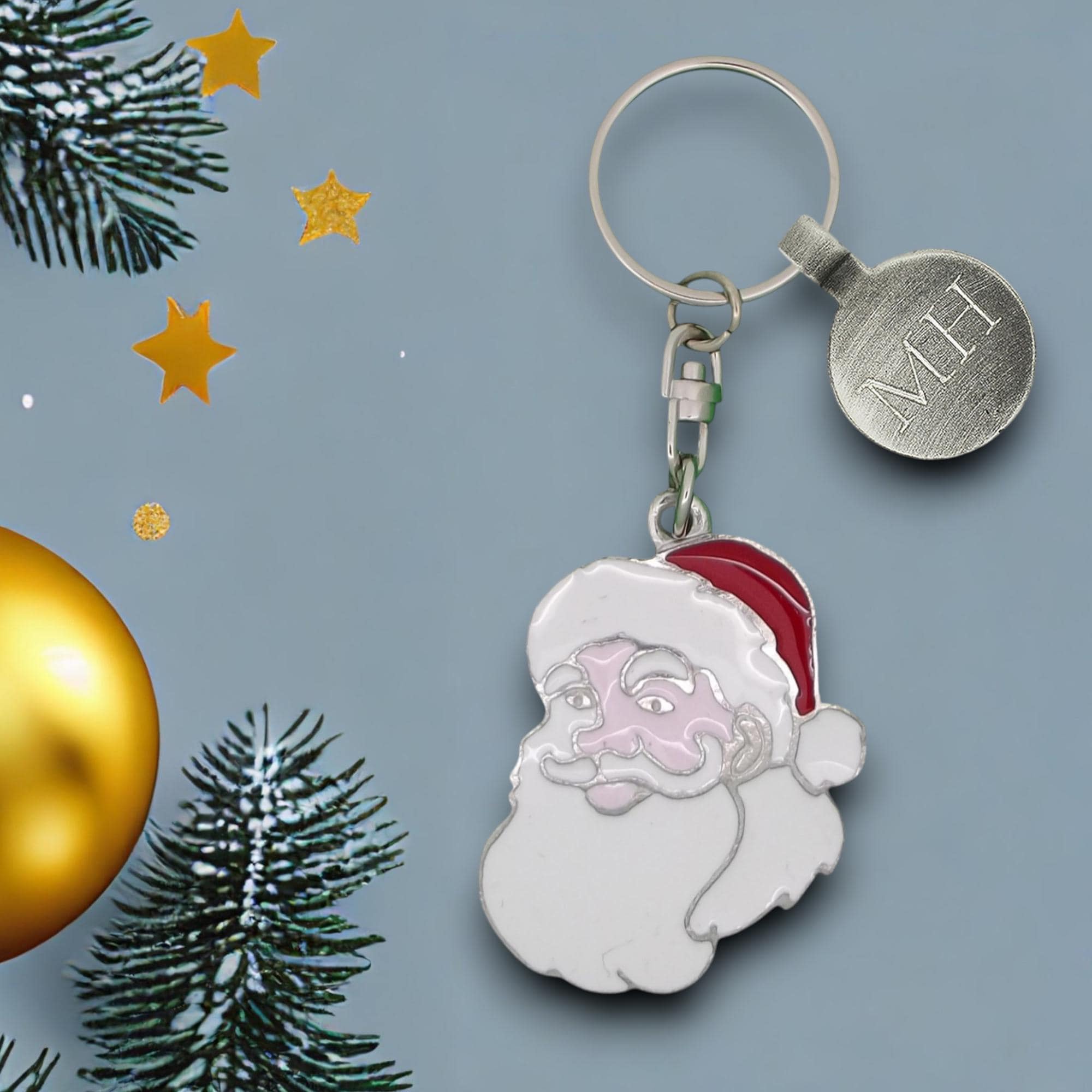 Personalised English Made Pewter Santa Keyring Presented in Velvet
