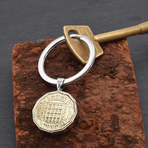 1956 Threepence Coin Keyring 70th Birthday Anniversary Gift Personalised Engraved Message