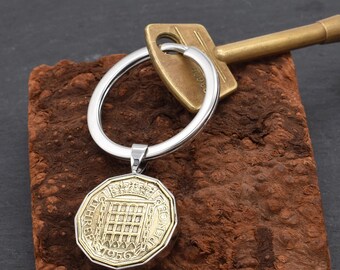 1956 Threepence Coin Keyring 70th Birthday Anniversary Gift