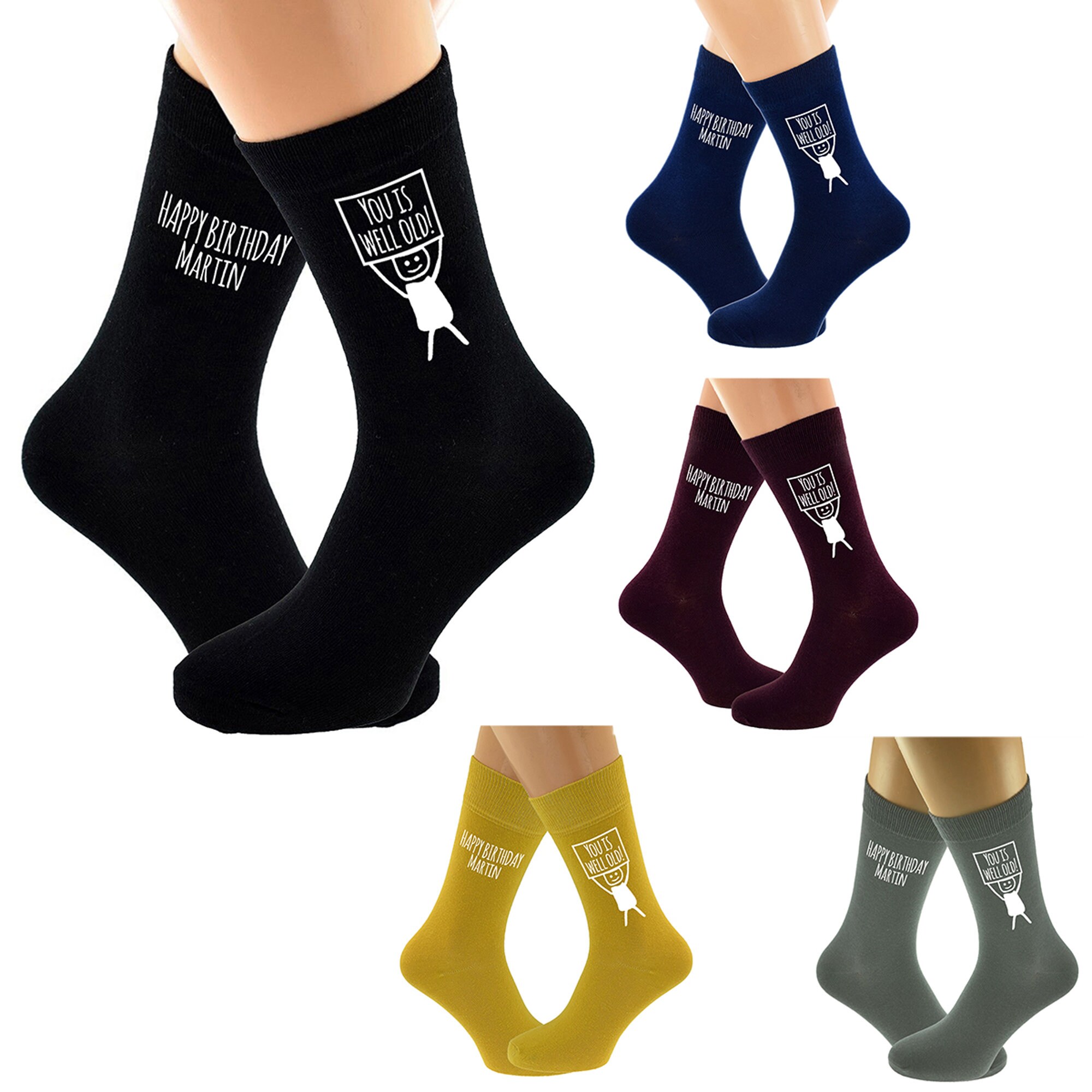 Image of Fun Personalised Happy Birthday Unisex Adults Socks in Various Colours