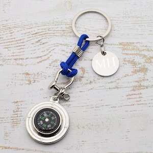 Personalised Engraved Compass Wind Rose Keyring Presented in an Organza Bag