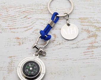 Personalised Engraved Compass Wind Rose Keyring Presented in an Organza Bag