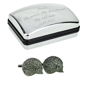 Hedgehog Design English Made Pewter Cufflinks in Optional Personalised Cufflink Box