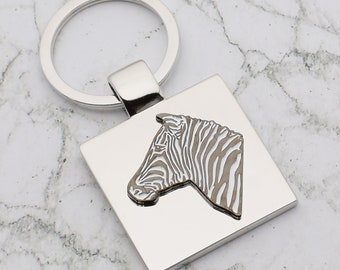 Beautiful Zebra Design with special Personalised Engraved message Keyring