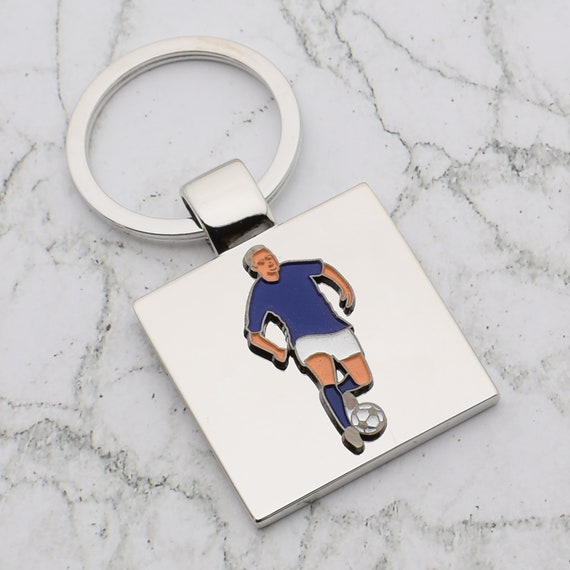 Magnifique design de joueur de football BlueFootballer avec porte-clés de  message gravé personnalisé spécial -  France
