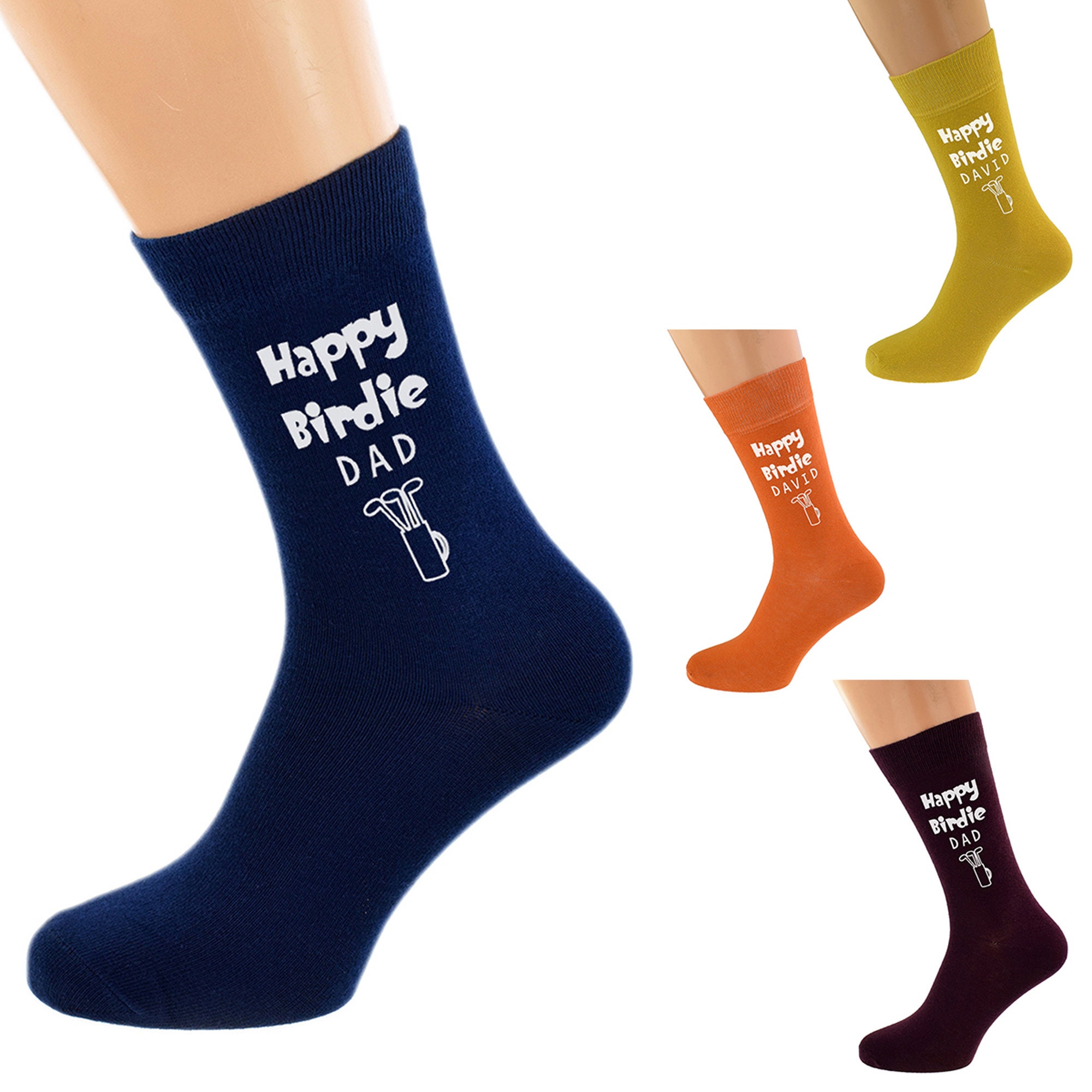 Image of Fun Personalised Golf Happy Birdie Unisex Adults Socks in Various Colours