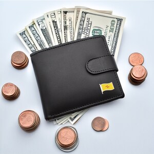 Personalisiert mit Wave New Mexico Flagge Design Schwarze Echtleder Brieftasche mit optionaler gravierter Geschenkbox