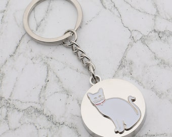 Beautiful White Cat design with special Personalised Engraved message Keyring