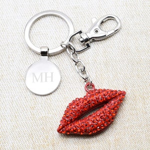 Personalised Initials Red lips Keyring Presented in Organza Bag