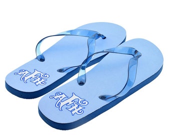 Personalised Initials Mens Blue Flip Flops