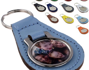 Personalised Photo Leather Keyring With Choice of Colours