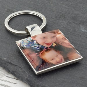Personalised with photo or picture Silver Keyring with optional engraving on back.