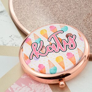 Personalised Name Ice Cream Design Handbag Mirror