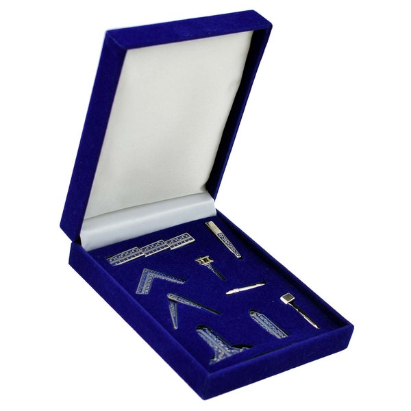 Ensemble cadeau miniature d'outils de travail maçonniques pour franc-maçon avec une plaque gravée au choix