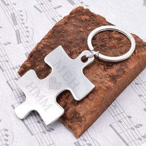 Missing piece Jigsaw Shaped Keyring Beautifully Engraved with Initials and Heart