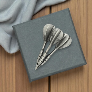 English Handmade Pewter Three Darts Lapel Pin Badge Presented in a Box