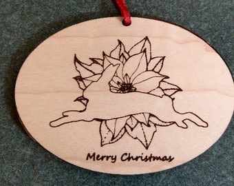 Wood Oval Running Bunny Christmas Ornament