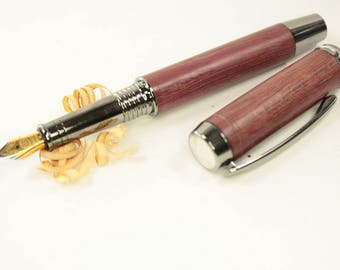 wooden fountain pen, handmade ink pen in purple heart, present for graduation, retirement, birthday