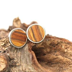 stud earrings, wood studs, unisex earring, unisex studs / wood / 12mm / stainless steal  / &quot;Palisander&quot; / intarsia / unique item
