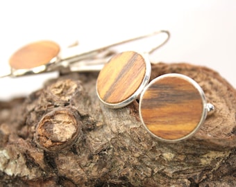 wooden cufflinks, Wood 5th Anniversary Cufflinks, Wood Cufflinks, Gift for Him, 5th Anniversary / 18mm / intarsia / cuff links made of teak