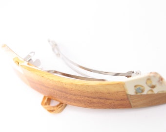 Haarspange, Holzhaarspange, hölzerne Haarspange, Haarspange aus Holz / große Größe (95mm) / Mais + Redwood / Einzelstück