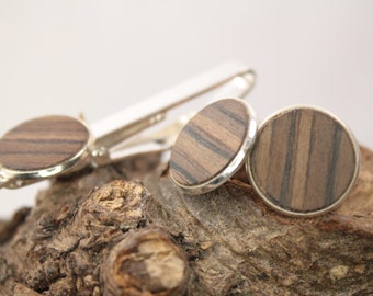 Boutons de manchette et accolade, boutons de manchette en bois, boutons de manchette en bois, cadeau pour hommes/18 mm/intarsia/noyer