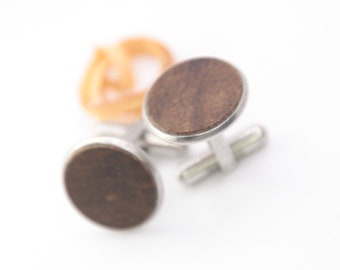 Boutons de manchette, acier inoxydable, boutons de manchette en bois, boutons de manchette en bois / 18 mm / acier inoxydable / noyer