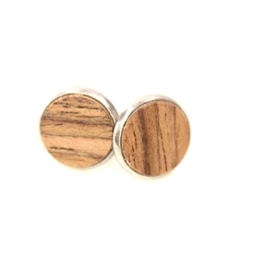 stud earrings, wood studs, unisex earring, unisex studs / wood / 14mm / stainless steal  / &quot;walnut&quot; / intarsia / unique item