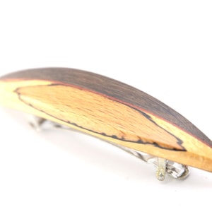 wooden barrette, wooden hairclip, small haiclip / smaller size 60mm / curled beech + bog oak / french clip