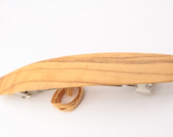 wooden barrette , barrette , barrette made of wood , hair clip / large size (95mm) / olivewood