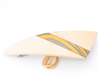 Haarspange aus Holz / große Holzspange / große Größe 95mm / eingefärbte Buchenfuniere + Ahorn / Intarsie / Einzelstück