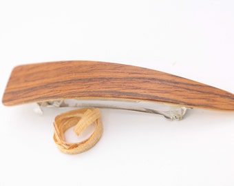 wooden barrette, barrette, barrette made of wood, hair clip / smaller size (70mm) / intarsia / teak / french clip