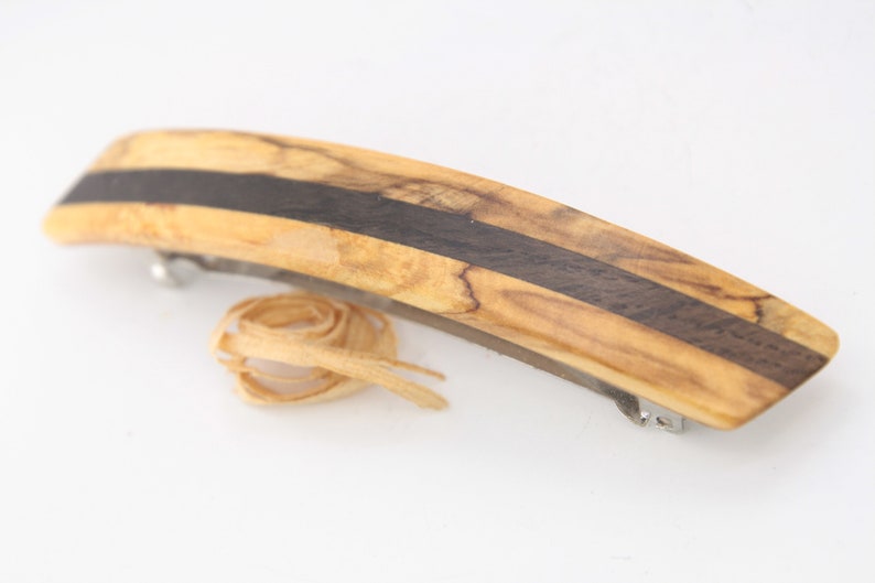 wooden barrette / large size 95mm / bog oak with beech image 3