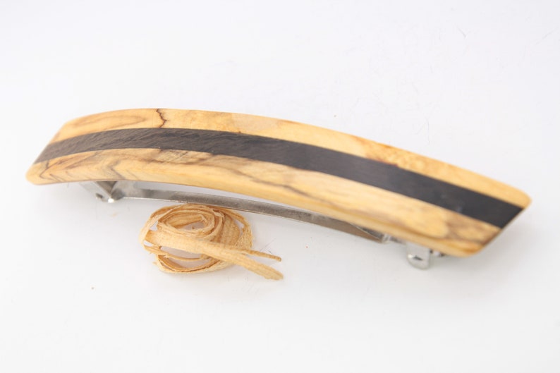 wooden barrette / large size 95mm / bog oak with beech image 2