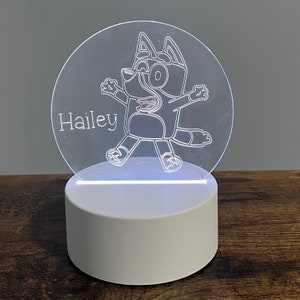 Cartoon Character Night Light - Personalized with Name - Bluey LED Blue Heeler Gift - Engraved Unique Gift - Color Changing Light