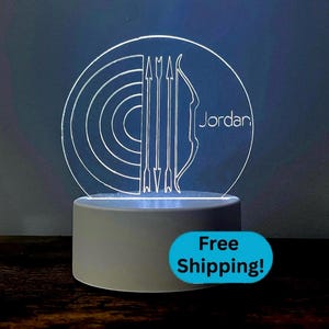 Personalized Archery Night Light | Engraved with Name | Sports Gift | Color Changing Lamp | Bow and Arrow