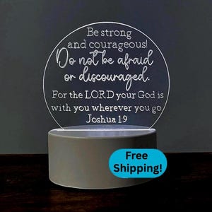 Bible Verse Lamp | Joshua 1:9 Be Strong and Courageous | Engraved Color Changing LED Night Light | Christian Decor Desk Plaque