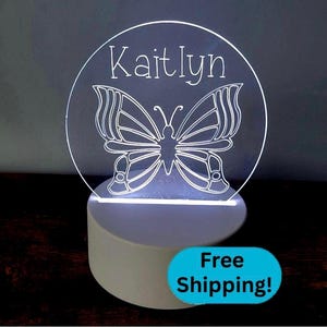 Personalized Butterfly Night Light | Customized with Any Name | Engraved Color Changing LED Lamp