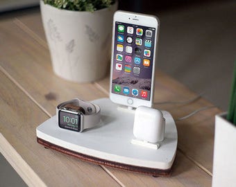 NytStnd AIRPODS TRIO 1 White - FREE Shipping Charging Station Wireless for iPhone X 8 AirPods Apple Watch Birthday Gift Present Father's Day