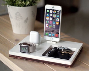 NytStnd AIRPODS TRIO 3 White - FREE Shipping Charging Station Wireless for iPhone X 8 AirPods Apple Watch Birthday Gift Present Father's Day
