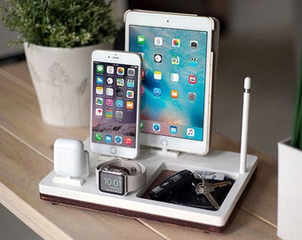 NytStnd TRAY 4 White - FREE SHIPPING Charging Station Wireless iPhone X 8 iPad Apple Watch Apple Pencil AirPods Wood Birthday Gift Father's