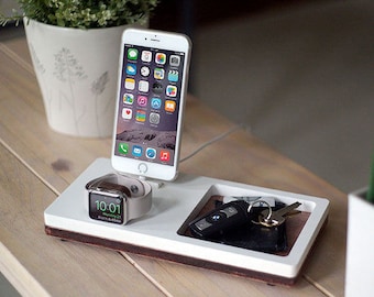 NytStnd TRAY 2 White - FREE SHIPPING Charging Station Wireless iPhone X 8 Apple Watch Oak Wood Father's Day Birthday Gift Present