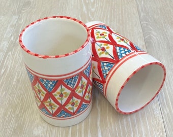 Ceramic Cups, Water Cups, Moroccan Ceramics, Tunisian Pottery, Boho Mug Set, Ceramic Mug, Gift Idea, Boho Decor, Ceramic Pot, Drinkwear