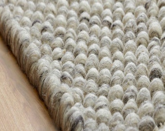 Wool Rug, Grey, 100% Wool, Boho Rug, Bohemian, Loop Rug, 80 x 150 cms, Chunky Knit Rug, Winter Decor, Thick Pile